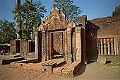 Banteay Srei temple - East entrance (4th enclosure) the pediment displays an image of Indra mounted on a three-headed elephant